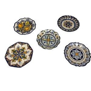 Vintage I. Godinger & Co. Hand Painted Plates Ceramic Floral Mediterranean Set 5